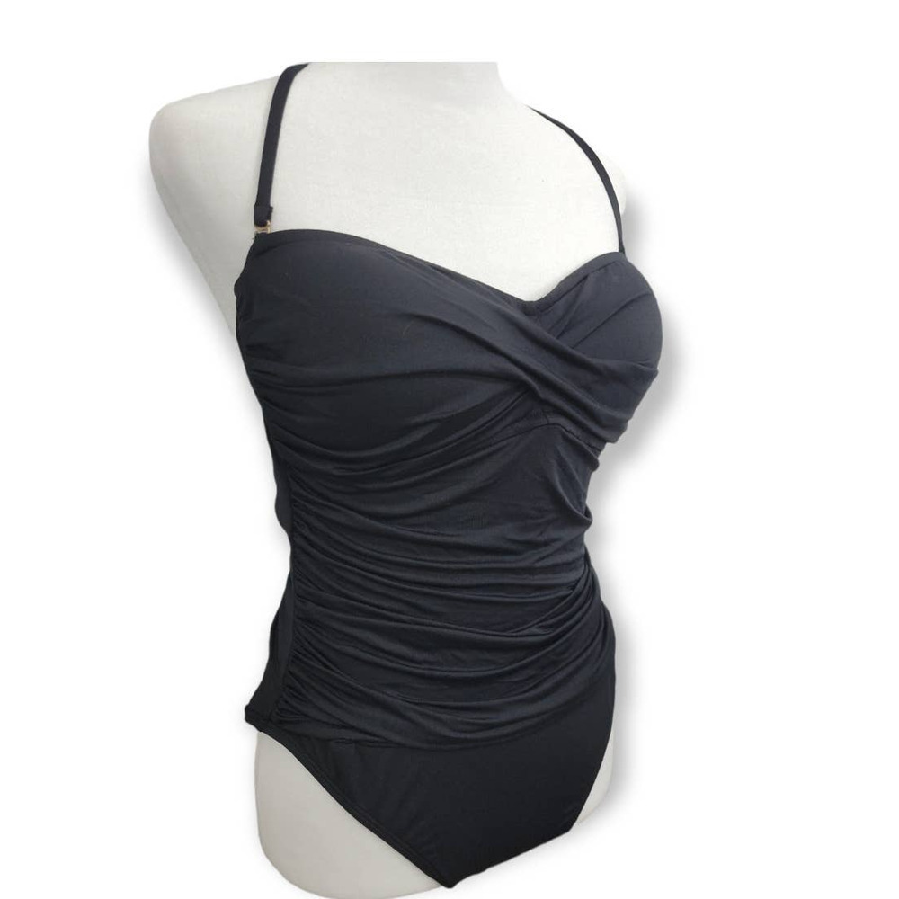 LA BLANCA One‎ Piece Swimsuit Women's Size 8 Black Ruched Halter